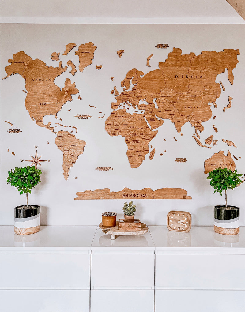 A GeoArte wooden world map in a customer's home