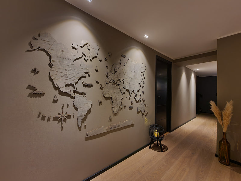 A GeoArte wooden world map in a customer's home