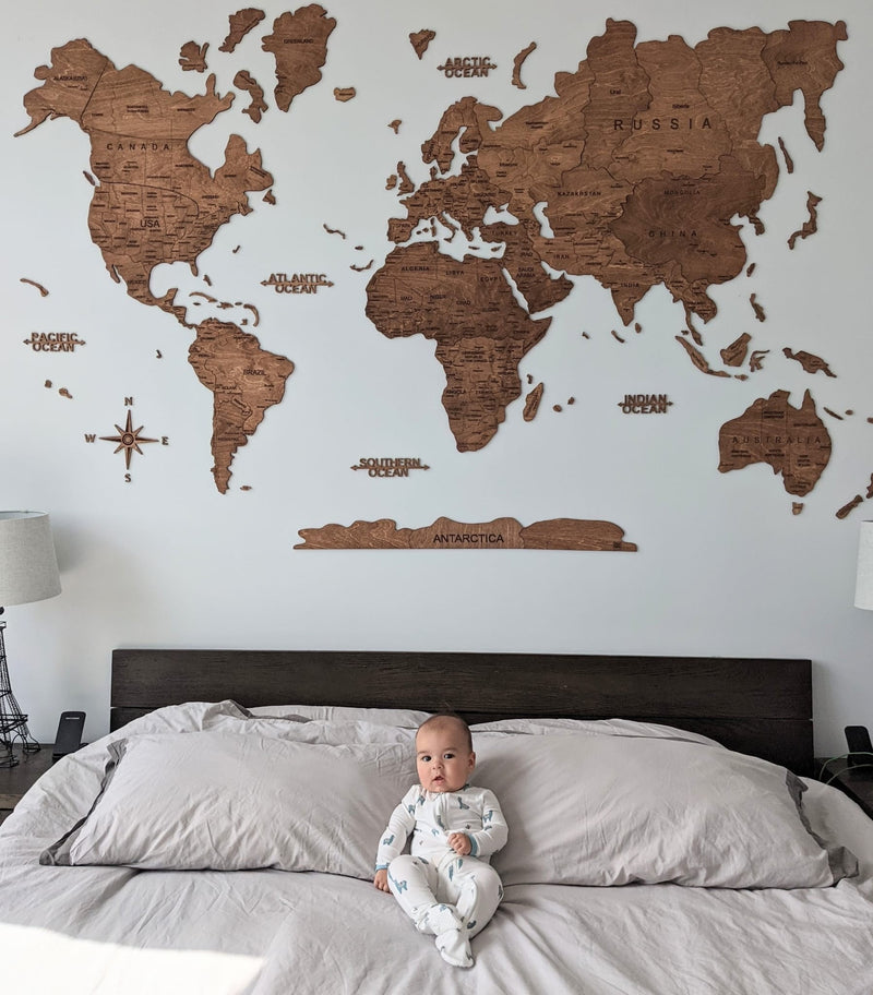 A GeoArte wooden world map in a customer's home
