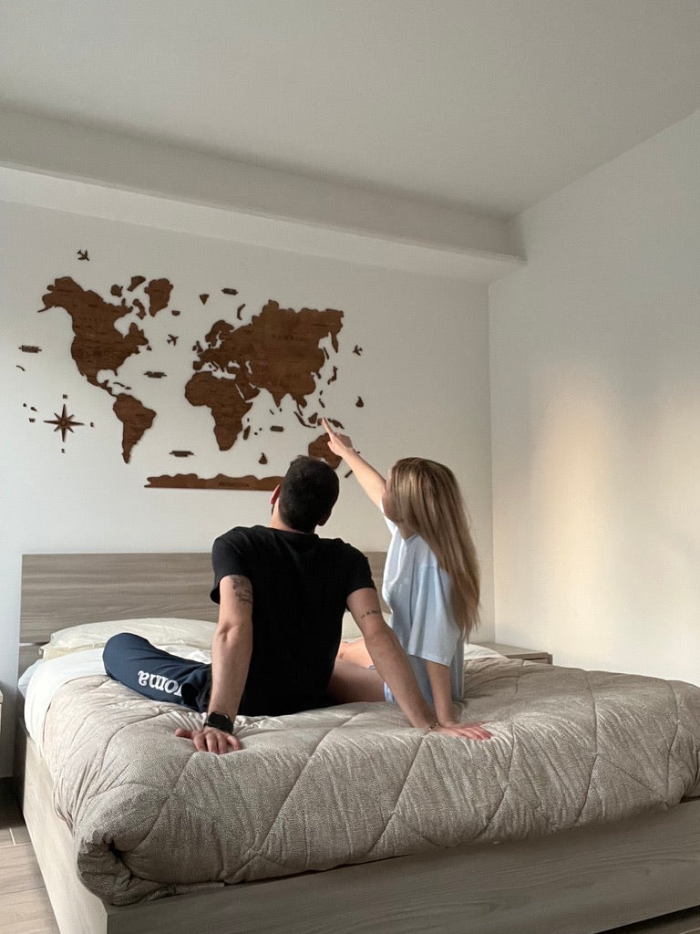 A GeoArte wooden world map in a customer's home