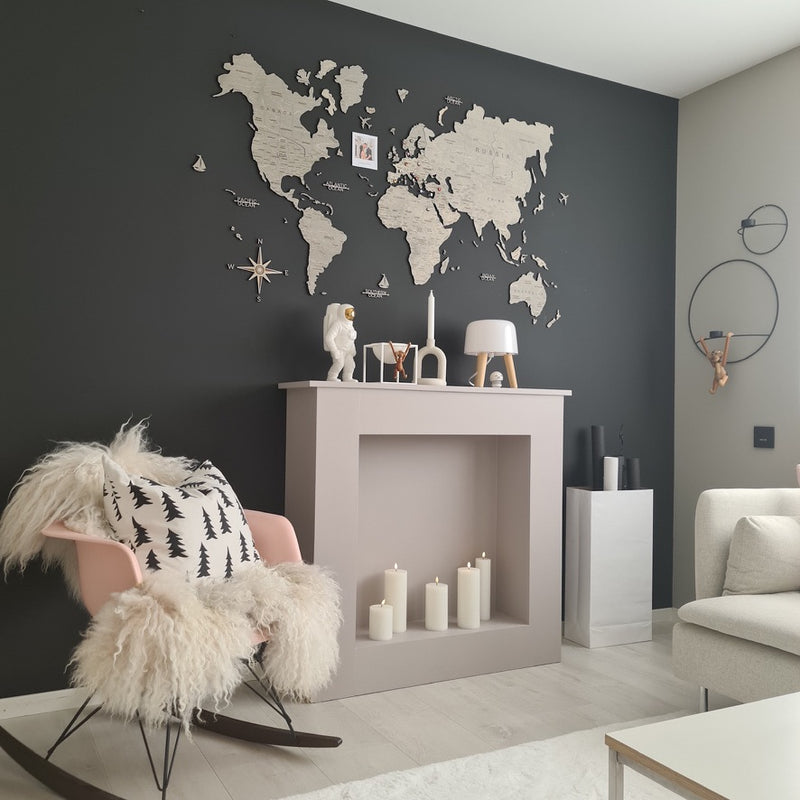 A GeoArte wooden world map in a customer's home